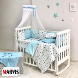 Lenjerie de Pat pentru Bebe/ Copii 11 Baby Stars Bleu